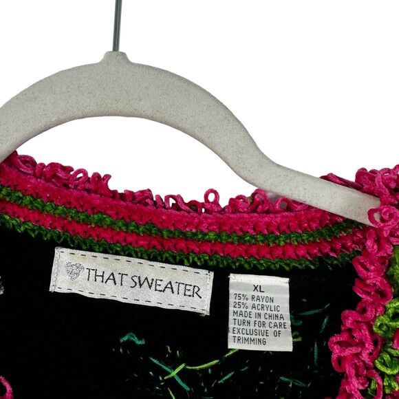 That Sweater Monkey Cardigan Sweater Wearable Art Neon Retro Womens Size XL - Picture 4 of 6